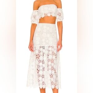 MAJORELLE Neveya White Floral Crochet Cropped Top Midi Skirt Set Size M NWT